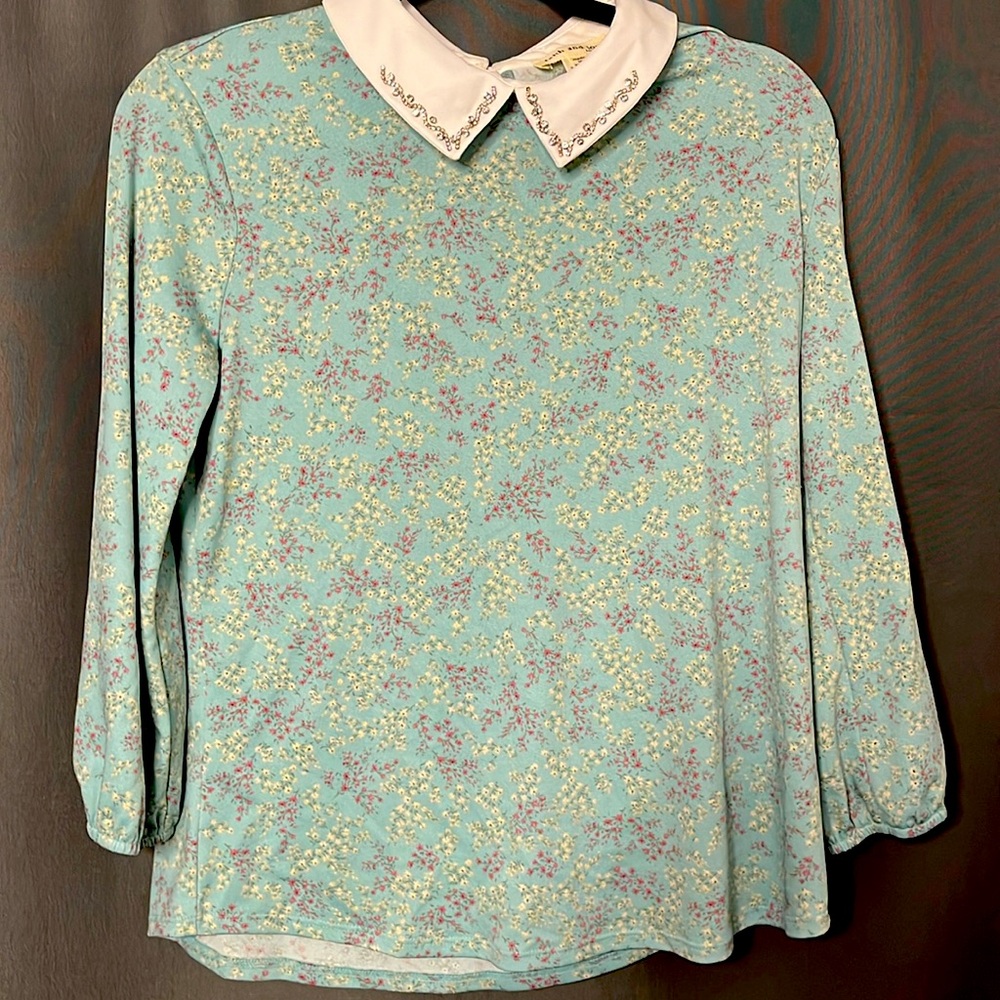 ❤️ Faith & Joy green embellished collar blouse S